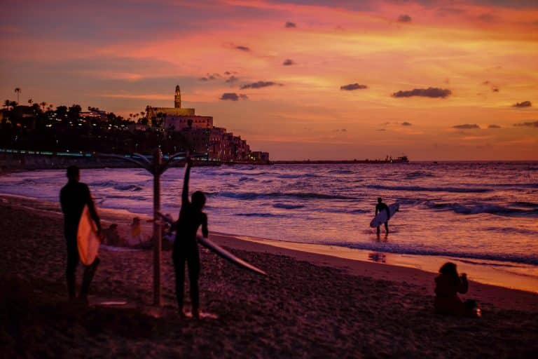Surfers on Tel Aviv Beach, Tel Aviv