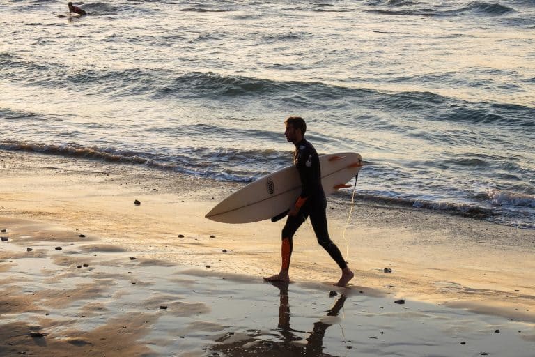 A surfer in Tel Aviv, Israel