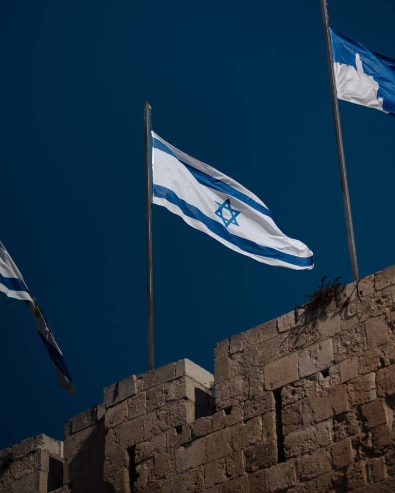 Israeli flag over Jerusalem wall, Israel